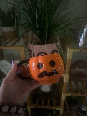 Orange Pumpkin Face Ceramic Mug